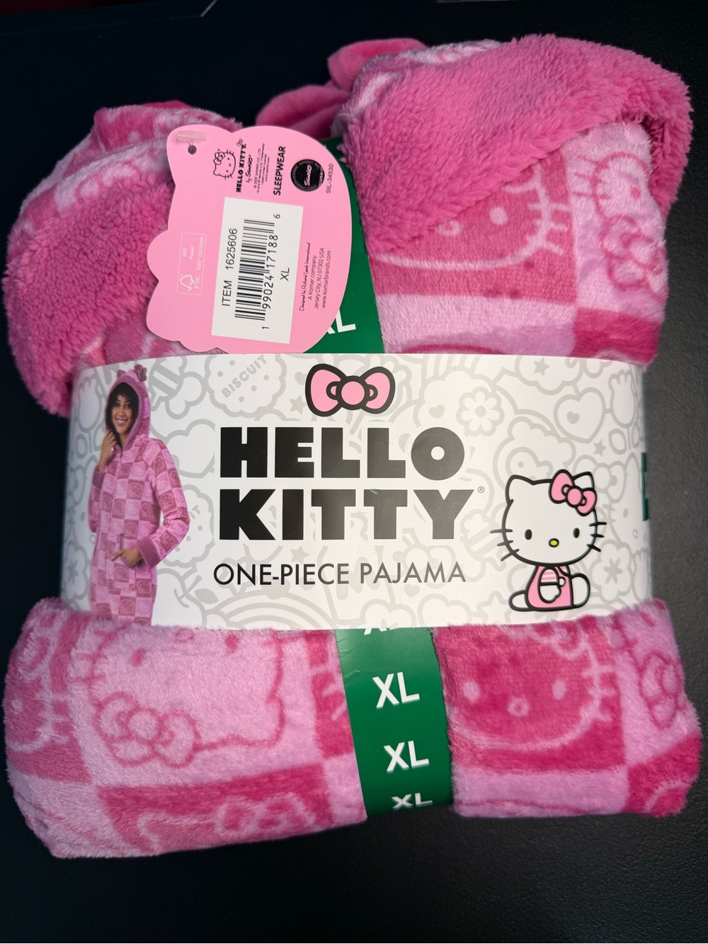 Hello Kitty Pink Plush Fleece One-Piece Pajama XL NWT Hooded Cozy